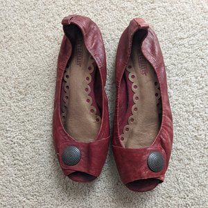 Red flats, open toe, 8.5